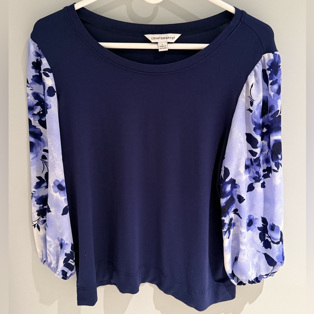 Counterparts Navy Sweatshirt with Floral Sleeves